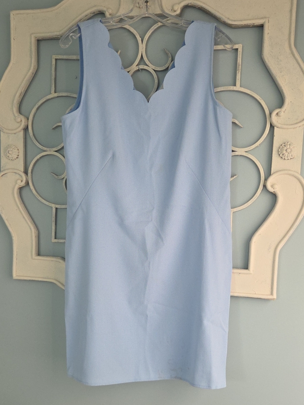 The Impeccable Pig Light Blue Scallop V-Neck Sleeveless Shift Dress (A13)